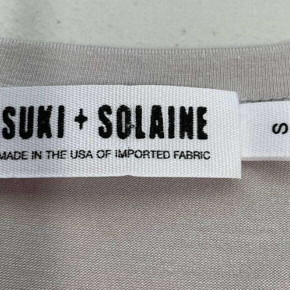 SUKI + SOLAINE Gray Dolman Sleeve V-Neck Sheer Center Oversize Blouse Top S - Picture 6 of 11